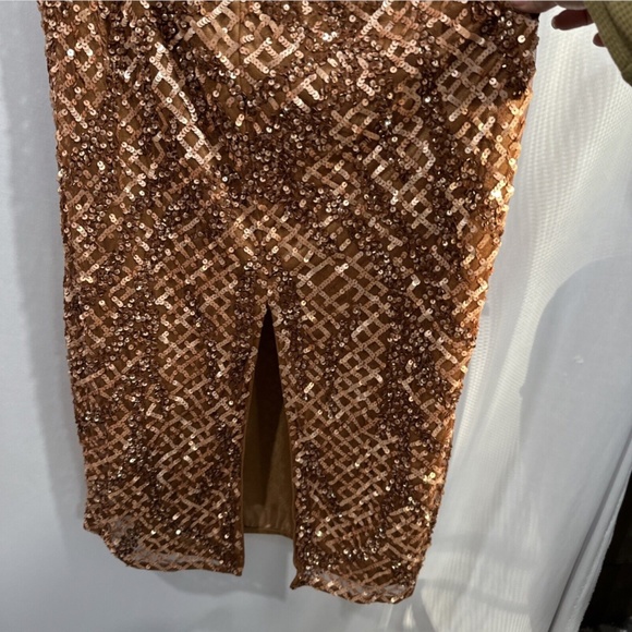 NEW $398 Mac‎ Duggal [ 10 ] Sequin Plaid Halter Neck Cocktail Dress Copper - Picture 13 of 15